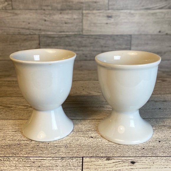 Lot of 2 Mix Matched White Ceramic Boiled Egg Cups - Picture 1 of 9